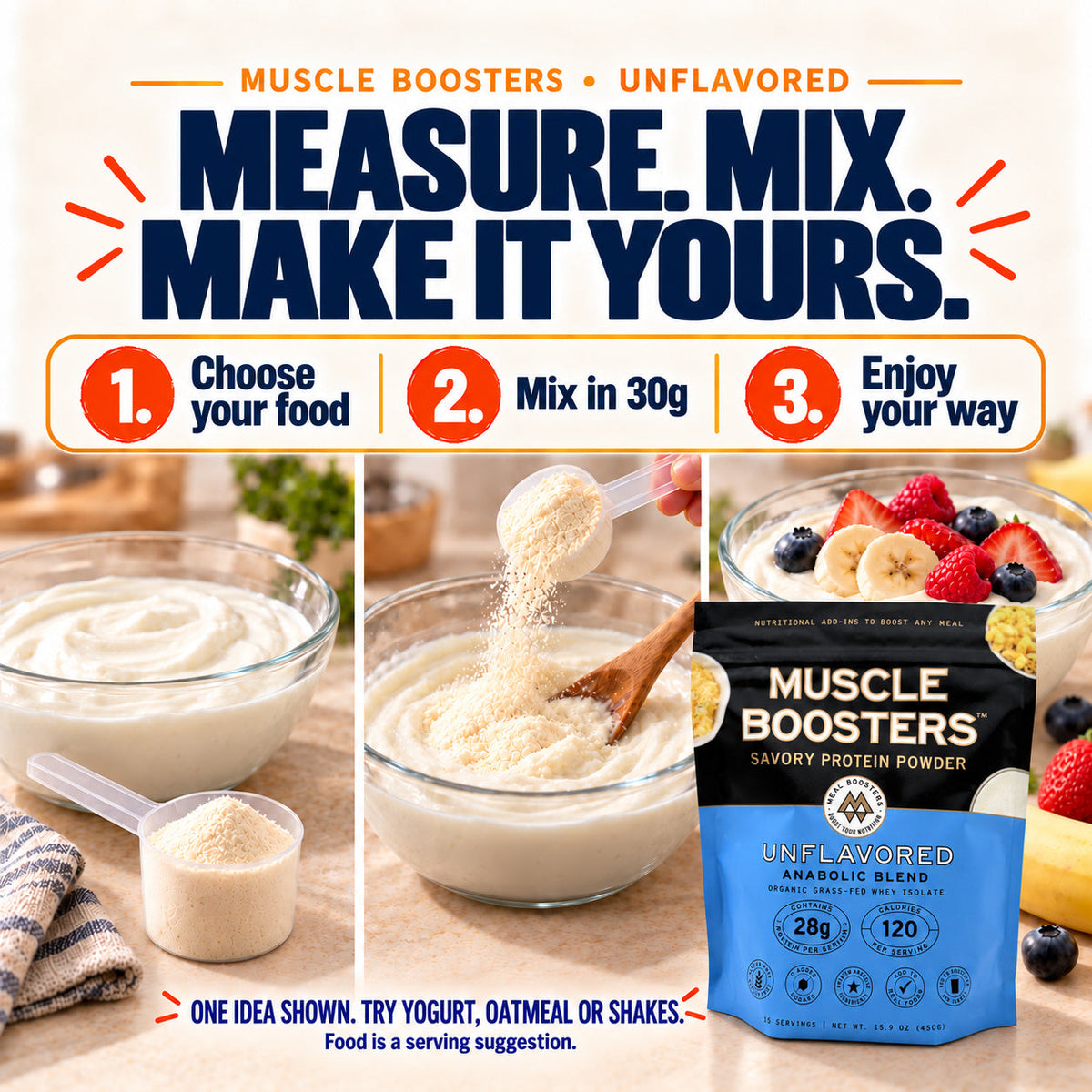 Meal Boosters Muscle Boosters Unflavored Protein (Whey Isolate + Collagen) – alternate view 4