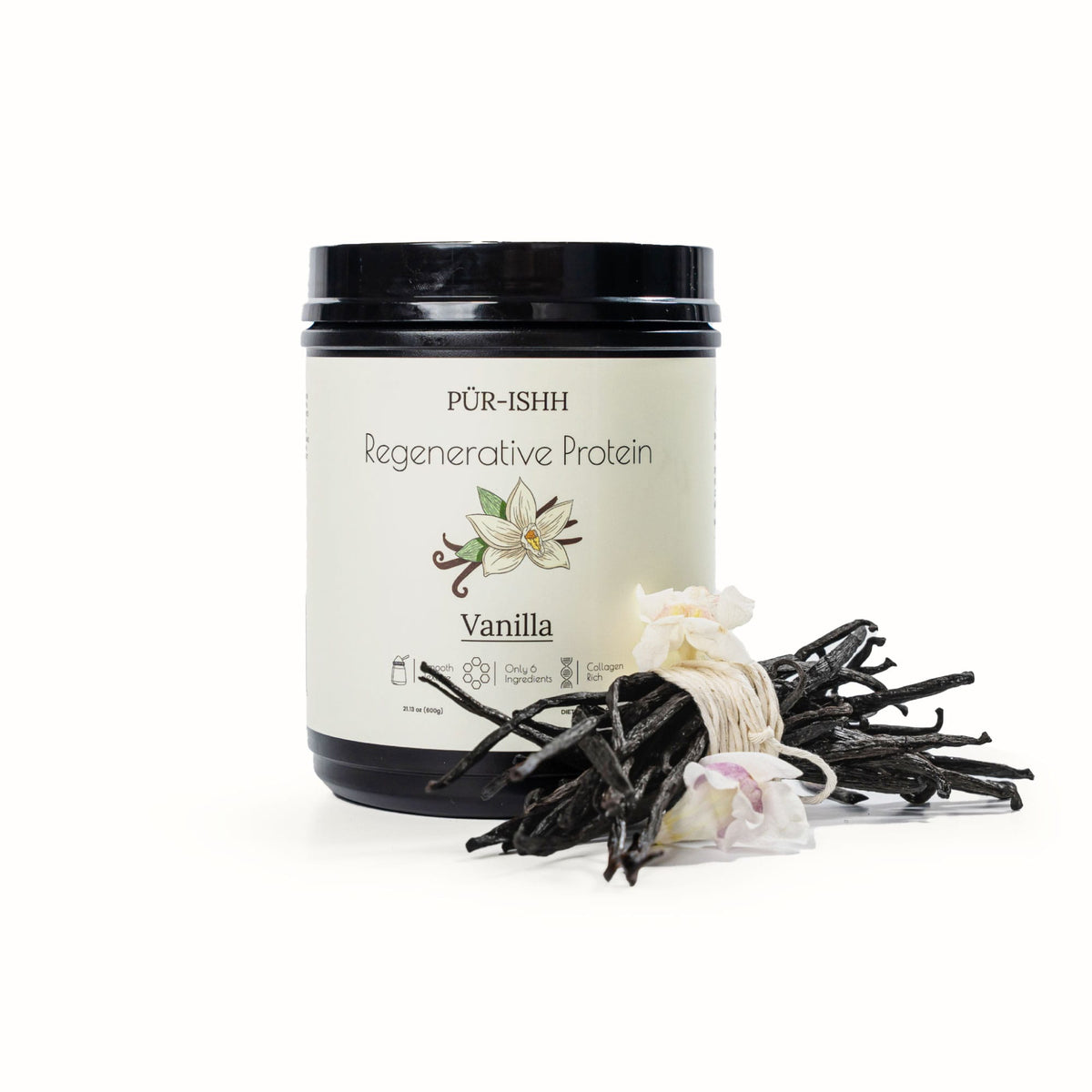 PÜR-ISHH Grass-Fed Whey + Collagen Protein Powder – front product view