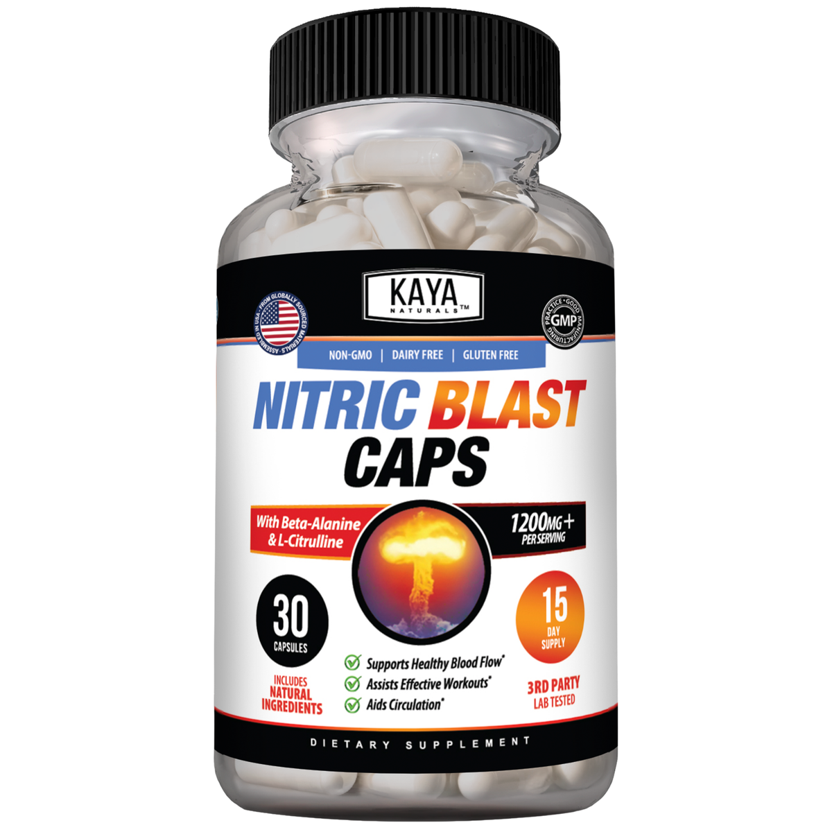 Kaya Naturals Nitric Blast - Pre-workout Capsules – front product view