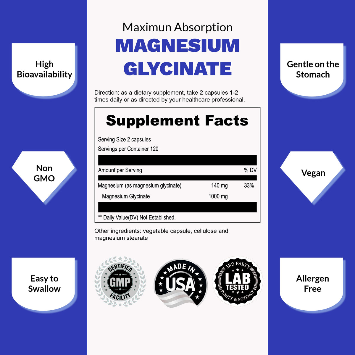 UpNourish Magnesium Glycinate 500mg Capsules – alternate view 4