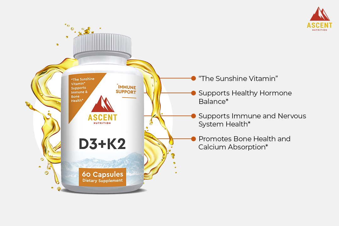 Ascent Nutrition D3 + K2, 60 Capsules, 125 mcg D3 + 100 mcg K2 – alternate view 4