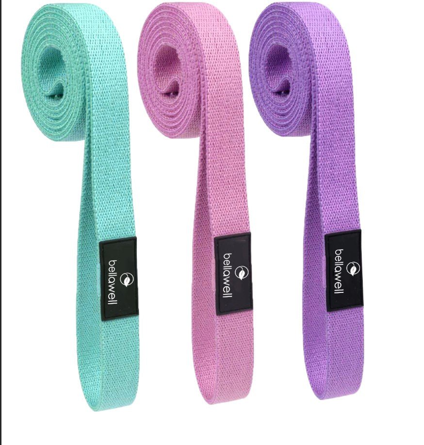 Bellawell Health Long Resistance Bands 3 Strengths Purple, Pink and Green – alternate view 2